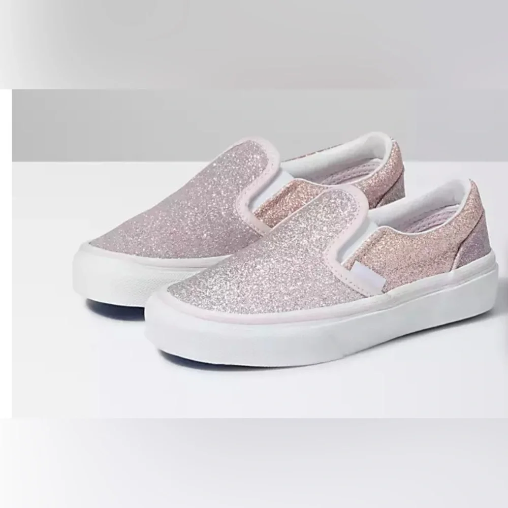 KIDS 2-TONE GLITTER CLASSIC SLIP-ON SHOE ORCHID ICE/POWDER PINK size 12.5 kids